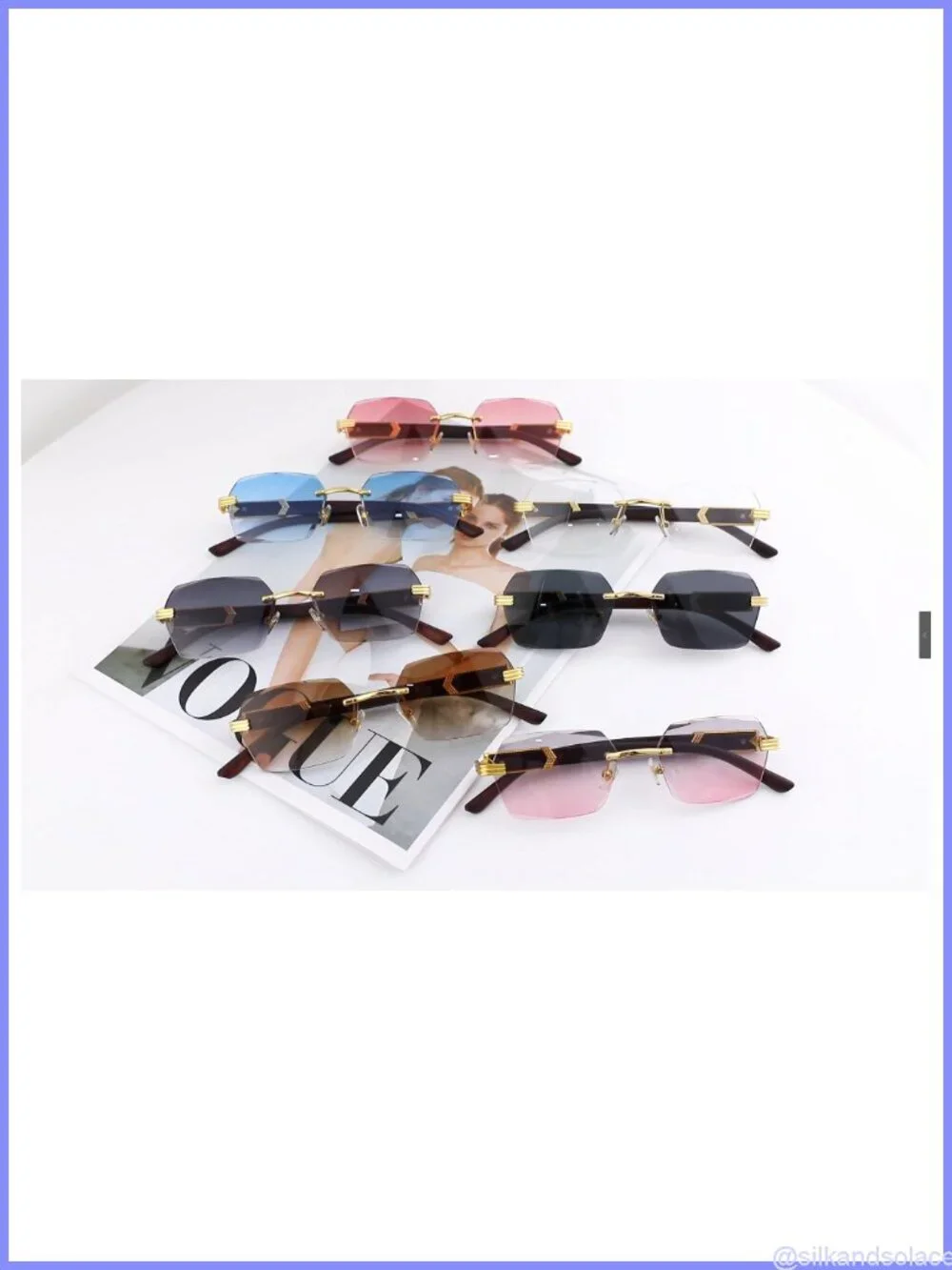 Rimless Frameless Square Sunglasses Retro UV400 Tinted Metal Fashion Eyewear